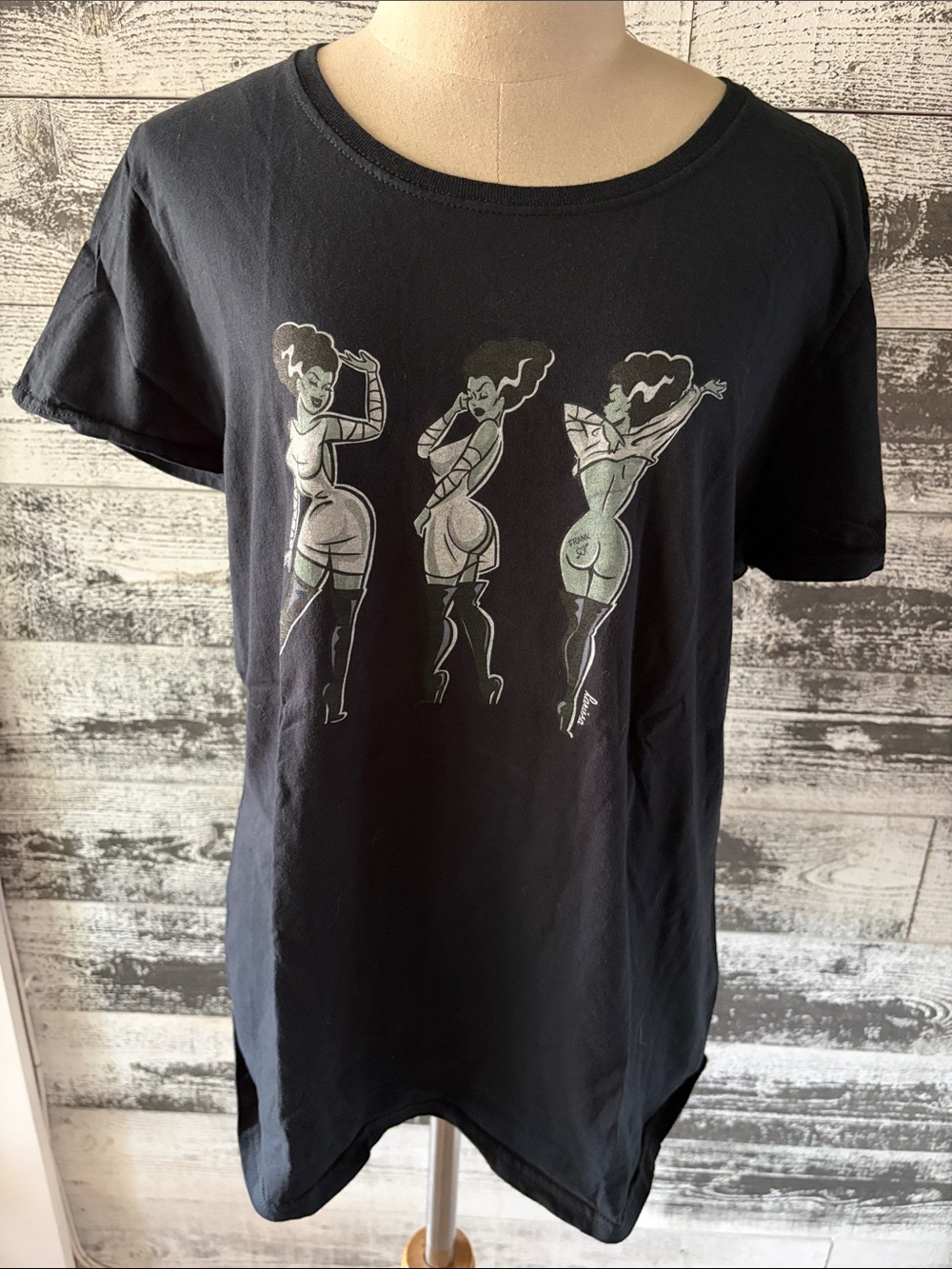 Mischief Made Dark Navy T-Shirt with Retro Bride of Frankenstein Pinup Print